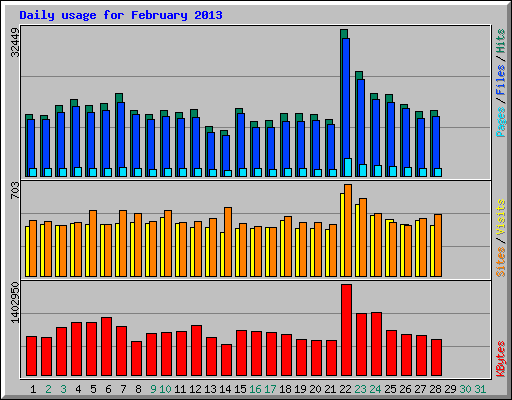 Daily usage for February 2013